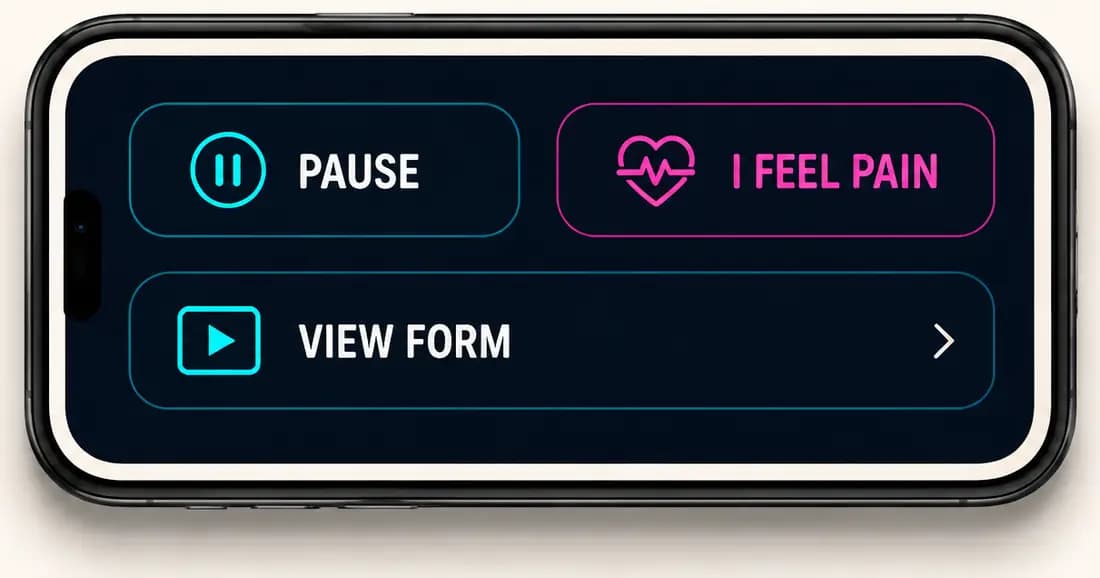 Smart Fit workout controls: Pause, I feel pain, View form